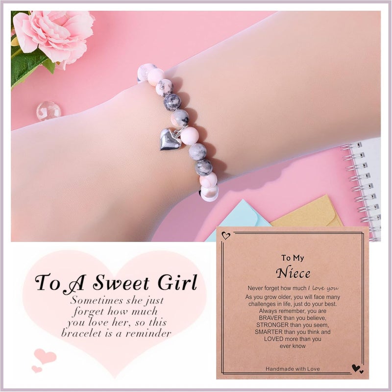 Chuchoter To My Daughter/Granddaughter/Niece Bracelet,Sweet Heart Natural Stone Beaded Bracelet For girl,Birthday Christmas Valentines Graduation Gifts for girl - Image 5